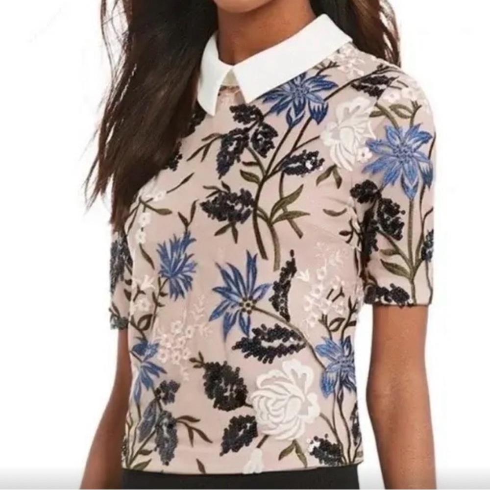 Ivanka Trump Dusty Pink Floral Embroidered Collared Top - Picture 4 of 4